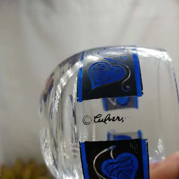 Culver Glass Mid Century Modern Blue Hearts Bar Set - Picture 9 of 16